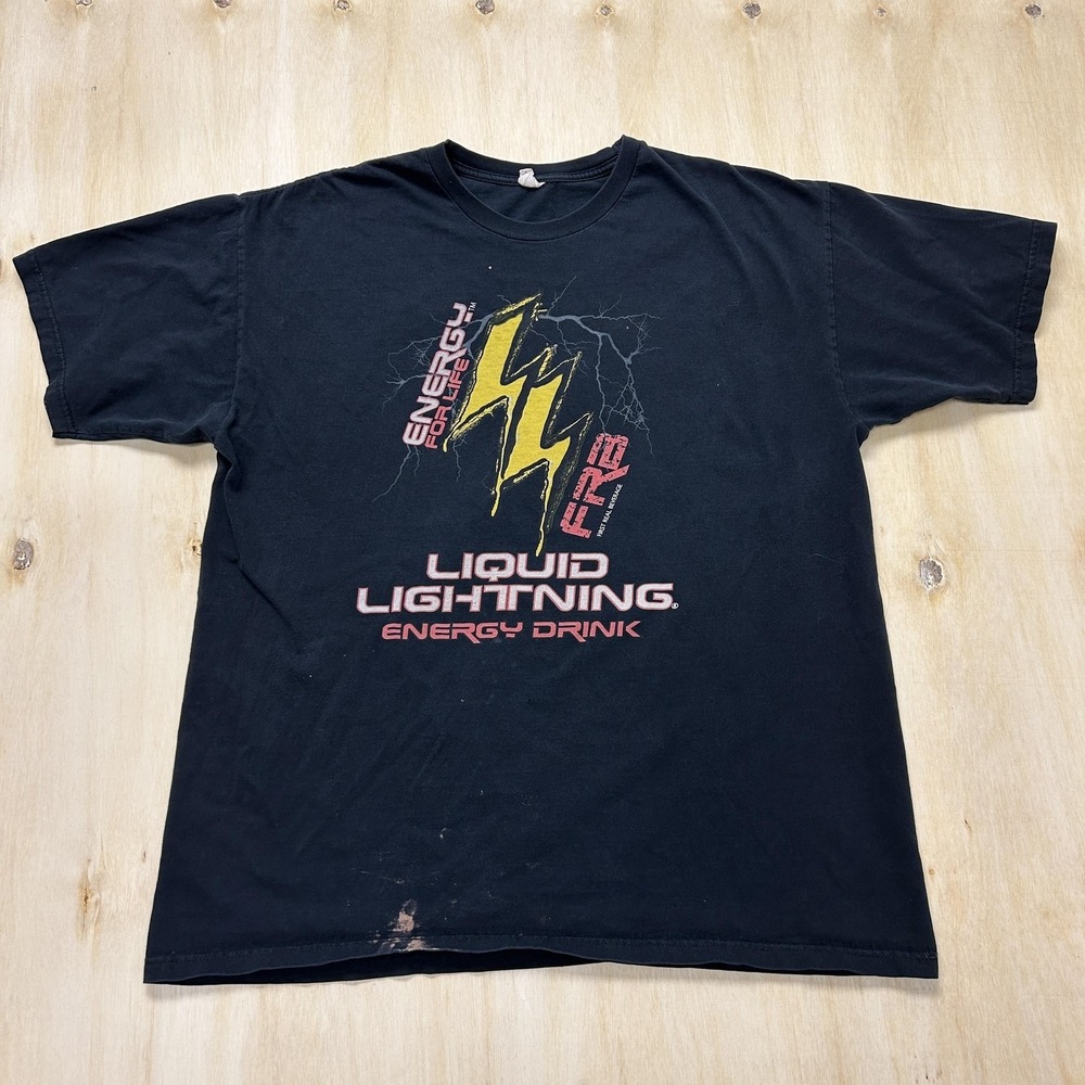 Liquid Lightning Energy Drink Cyrus Shirt Mens Large Black Bolt Promo Tee
